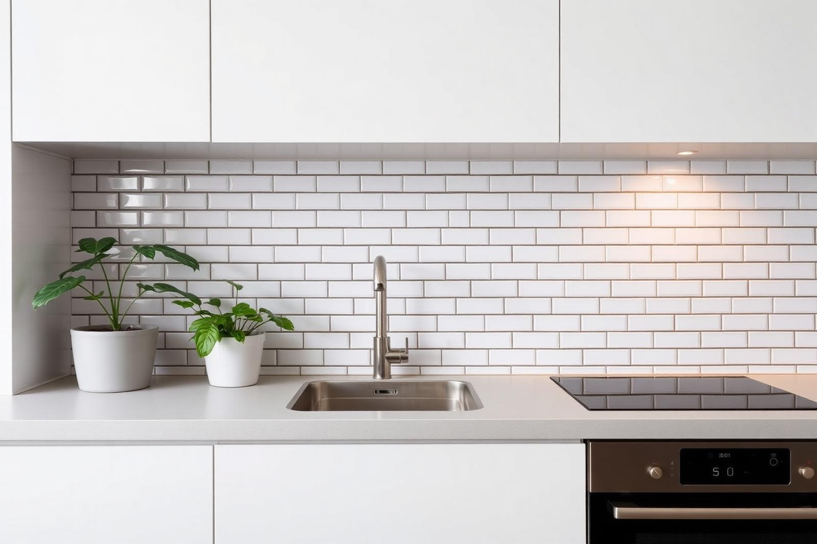 White subway tile kitchen backsplash in a Singapore HDB kitchen